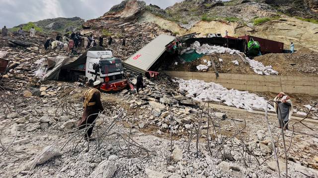 Landslide on the road close to the Torkham border