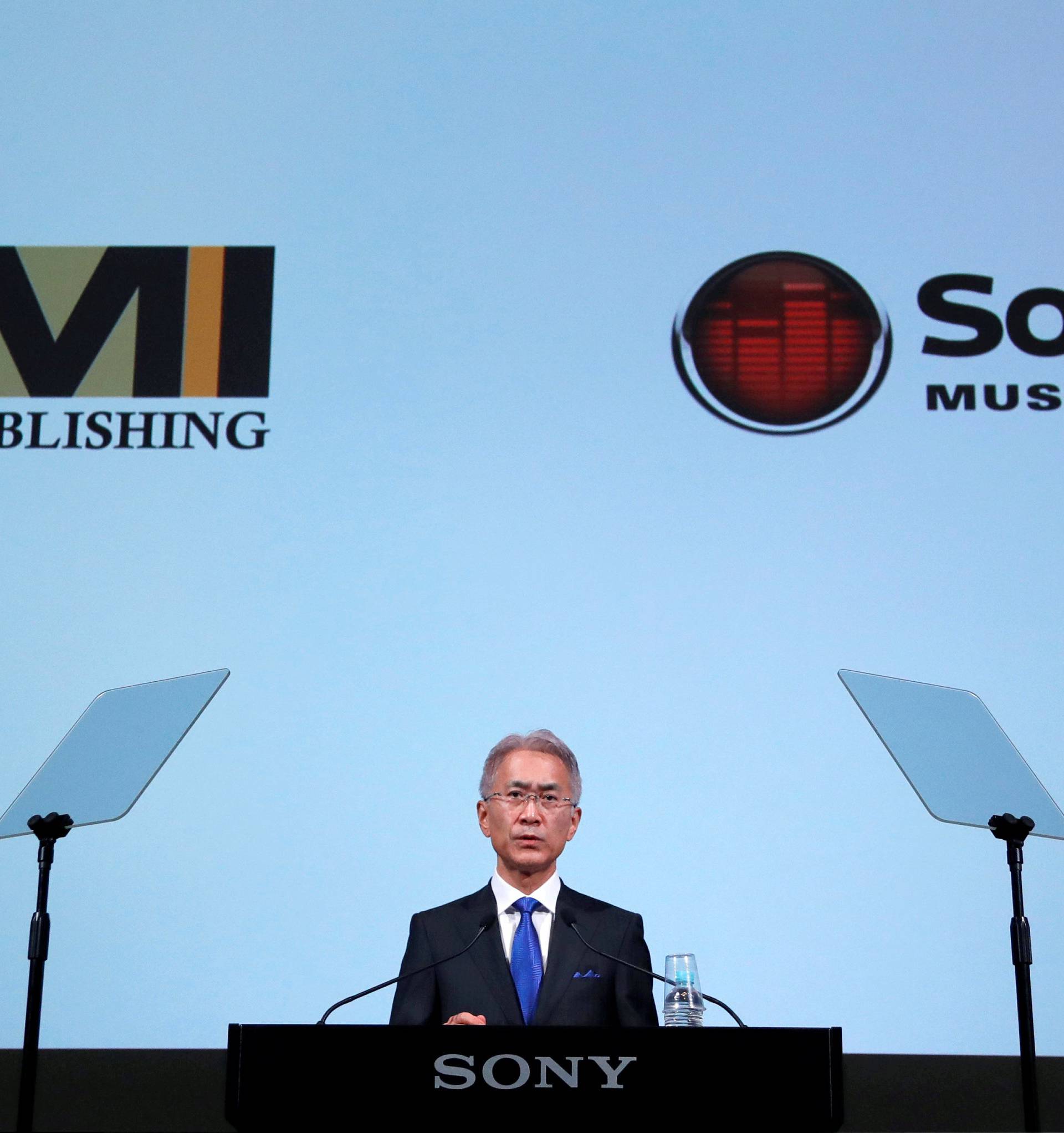 FILE PHOTO: Sony Corp's new President and CEO Yoshida attends a news conference on their business plan at the company's headquarters in Tokyo