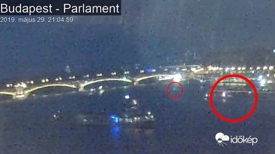 A still from surveillance footage shows the moment believed to be the incident that led to sinking of the tourist boat, in Budapest