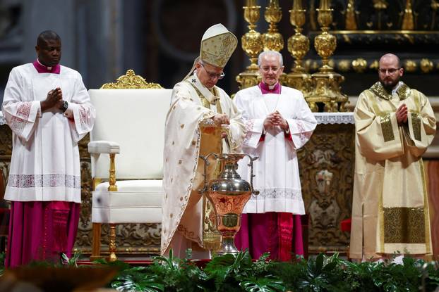 Pope Leo XIV leads the Chrism Mass in St. Peter's Basilica at the Vatican