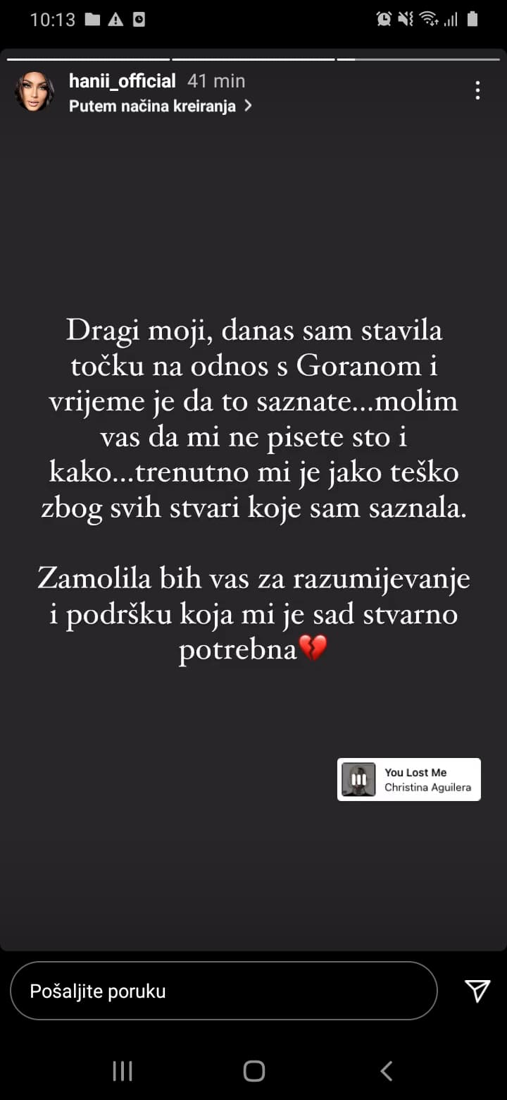 Hana i Goran su prekinuli: 'Jako mi je teško zbog svih stvari koje sam saznala, dajte mi vremena'