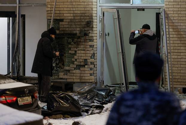 A view shows a scene of an explosion, which reportedly killed two army officers, in Moscow