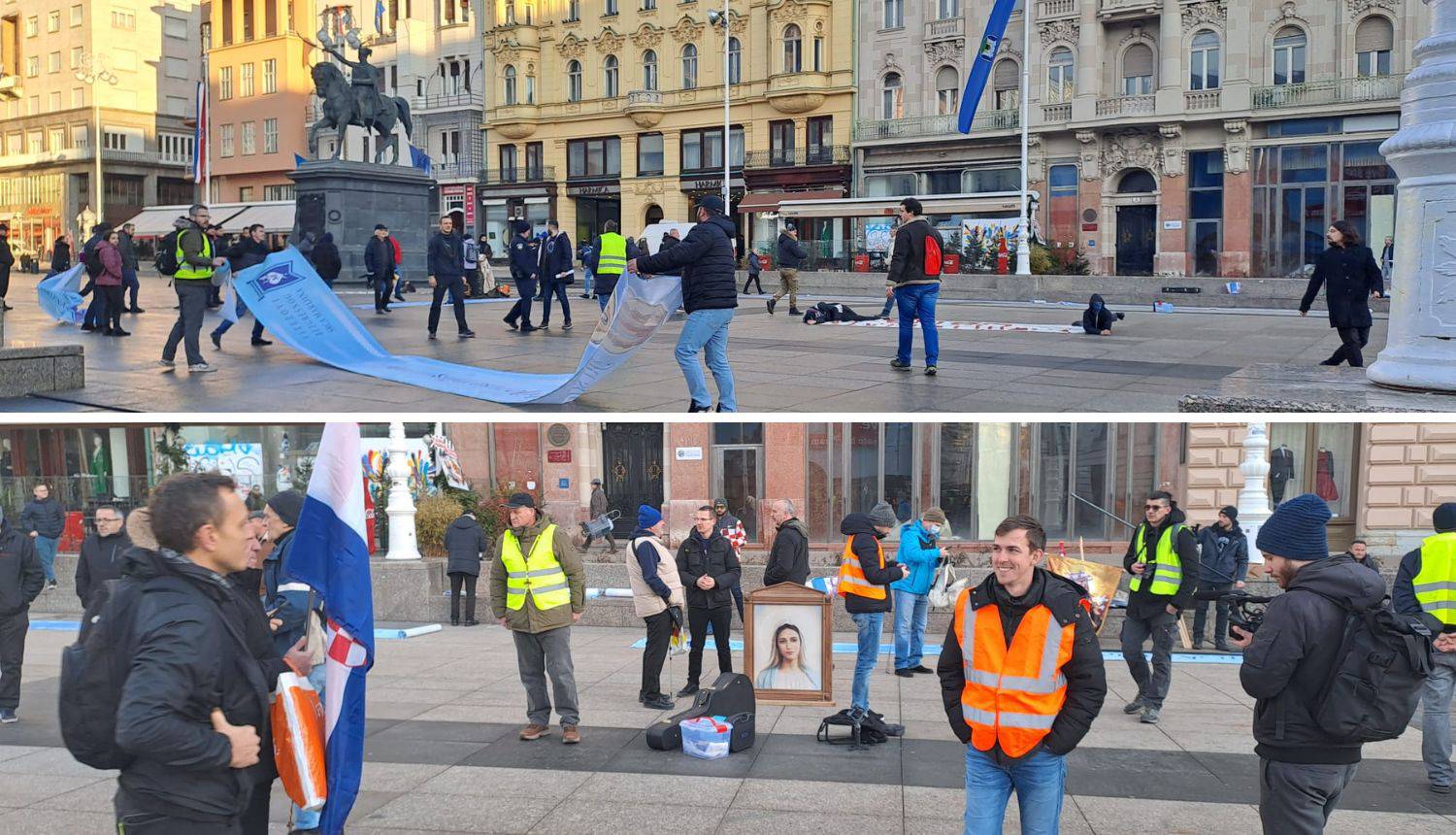 Molitelji ogradili dio Trga bana Jelačića samo za muškarce! 'Ne možete unutra, to nije za žene'