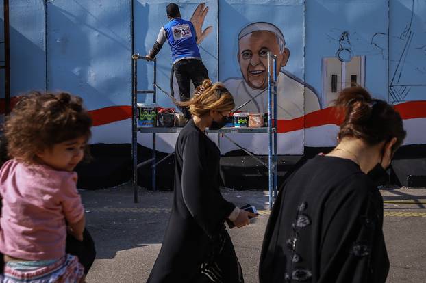 Pope Francis church mural in Baghdad
