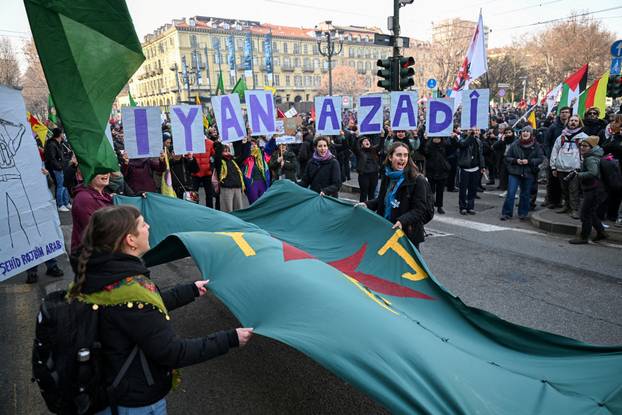 Protest in support of Askatasuna social centre in Turin, Italy