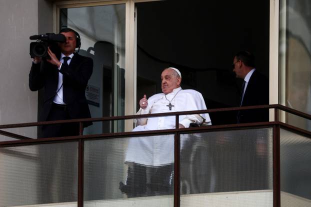 Pope Francis' first public appearance in five weeks on the day of his discharge from Gemelli hospital, in Rome
