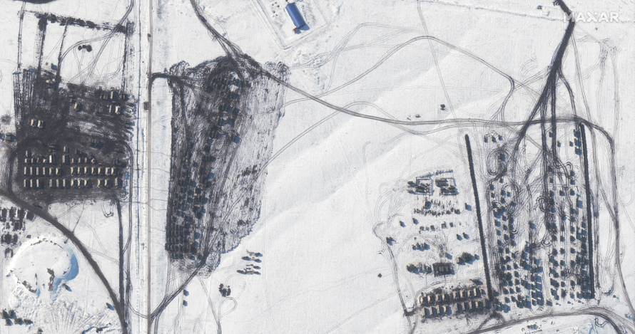 A satellite image shows a deployment of battle groups and troops in Soloti