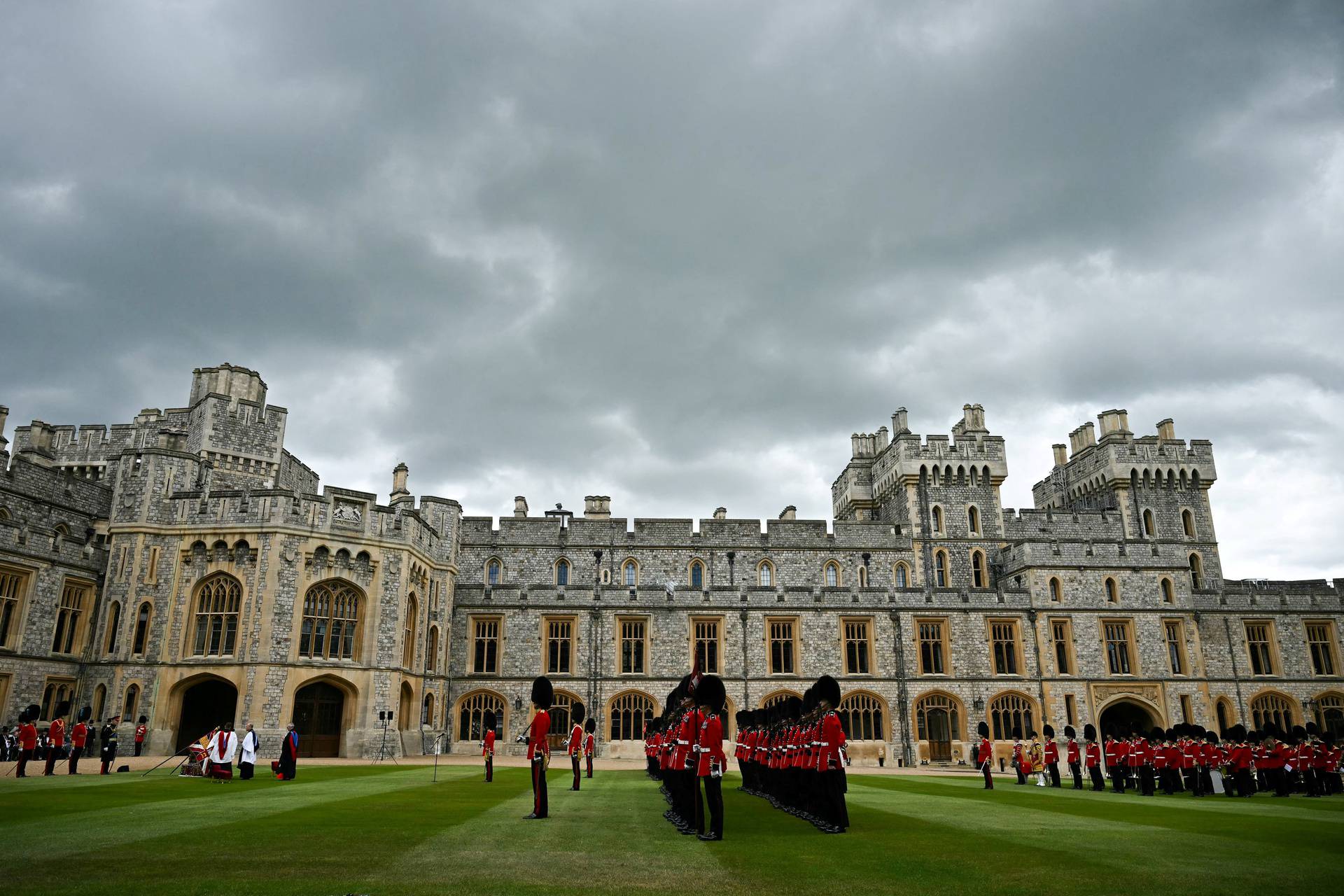 Ceremony where Britain's King Charles III presents New Colours to No 9 and No 12 Company The Irish Guards at Windsor Castle