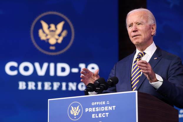 U.S. President-elect Joe Biden delivers remarks on the U.S. response to the coronavirus disease (COVID-19) outbreak, at his transition headquarters in Wilmington