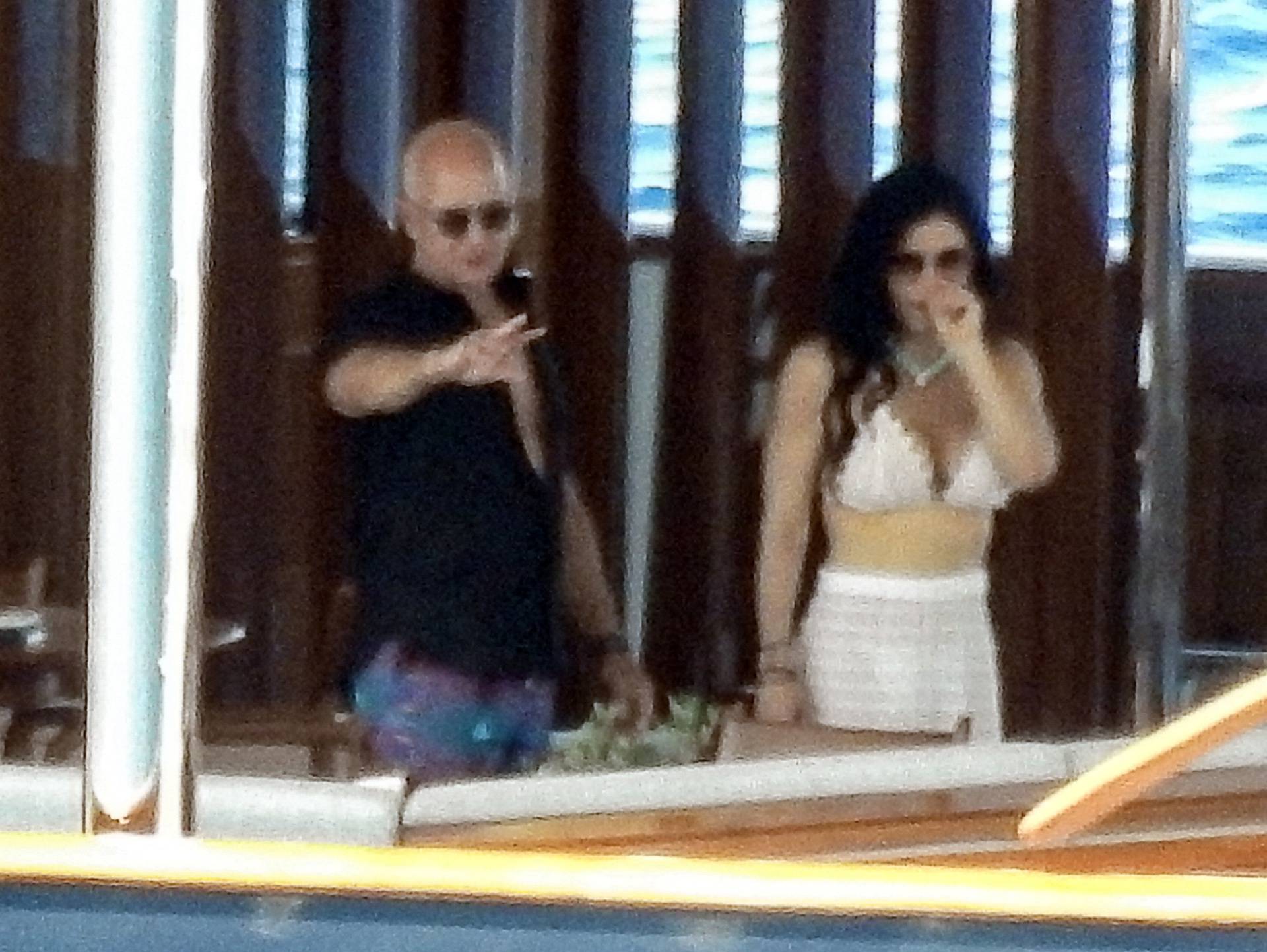 PREMIUM EXCLUSIVE: *NO WEB UNTIL 630PM EDT 12TH AUG* Demi Moore visits Amazon founder Jeff Bezos and fiancee Lauren Sanchez for a leisurely lunch onboard his $500m superyacht in Greece