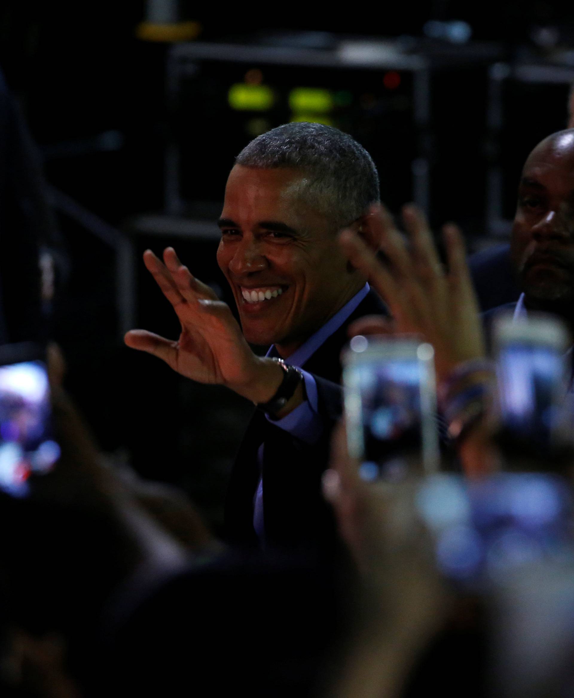 Obama campaigns in support of Northam at a rally with supporters in Richmond, Virginia