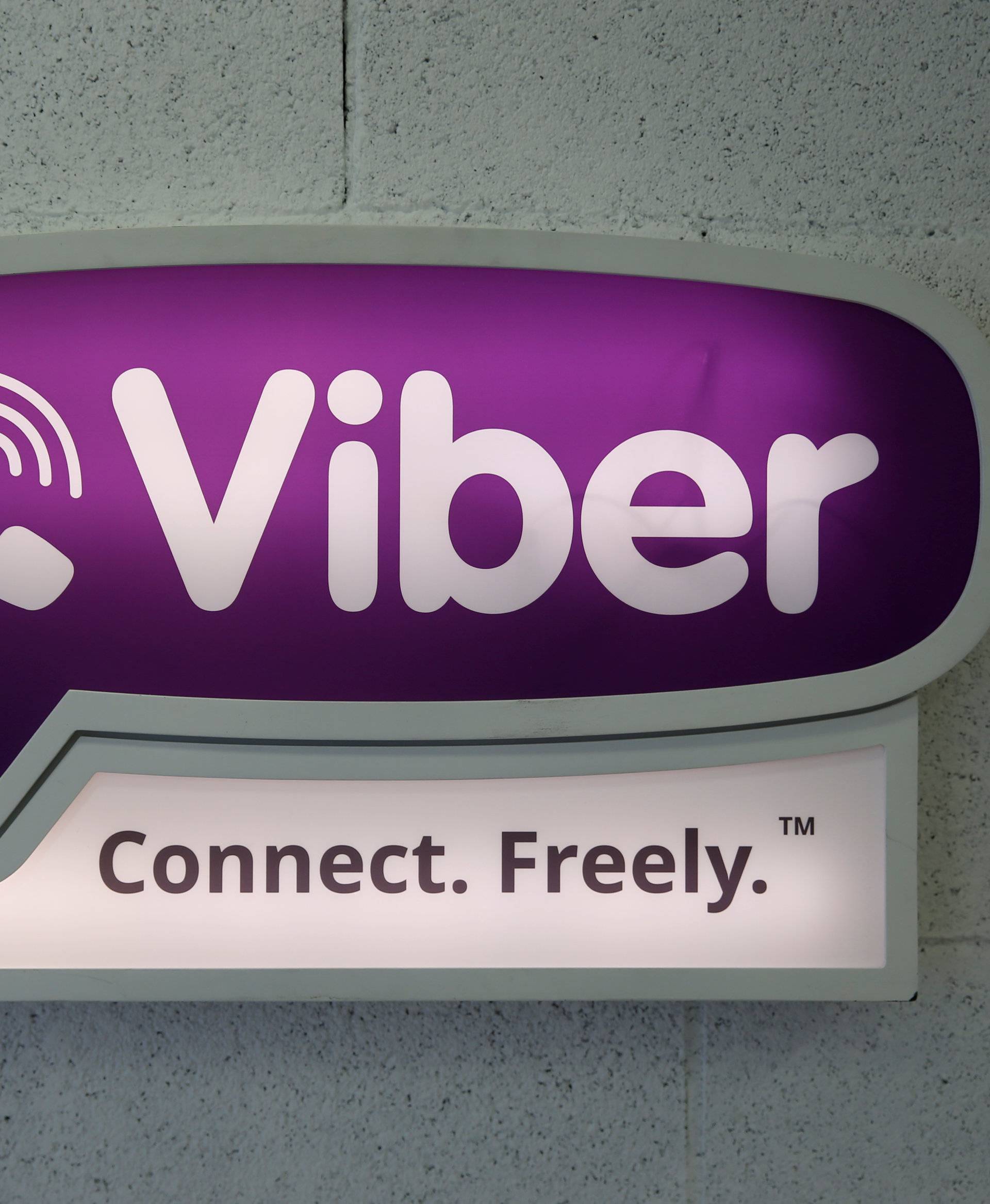The logo of call and messaging app provider Viber Media Inc, is seen at their offices in Tel Aviv, Israel