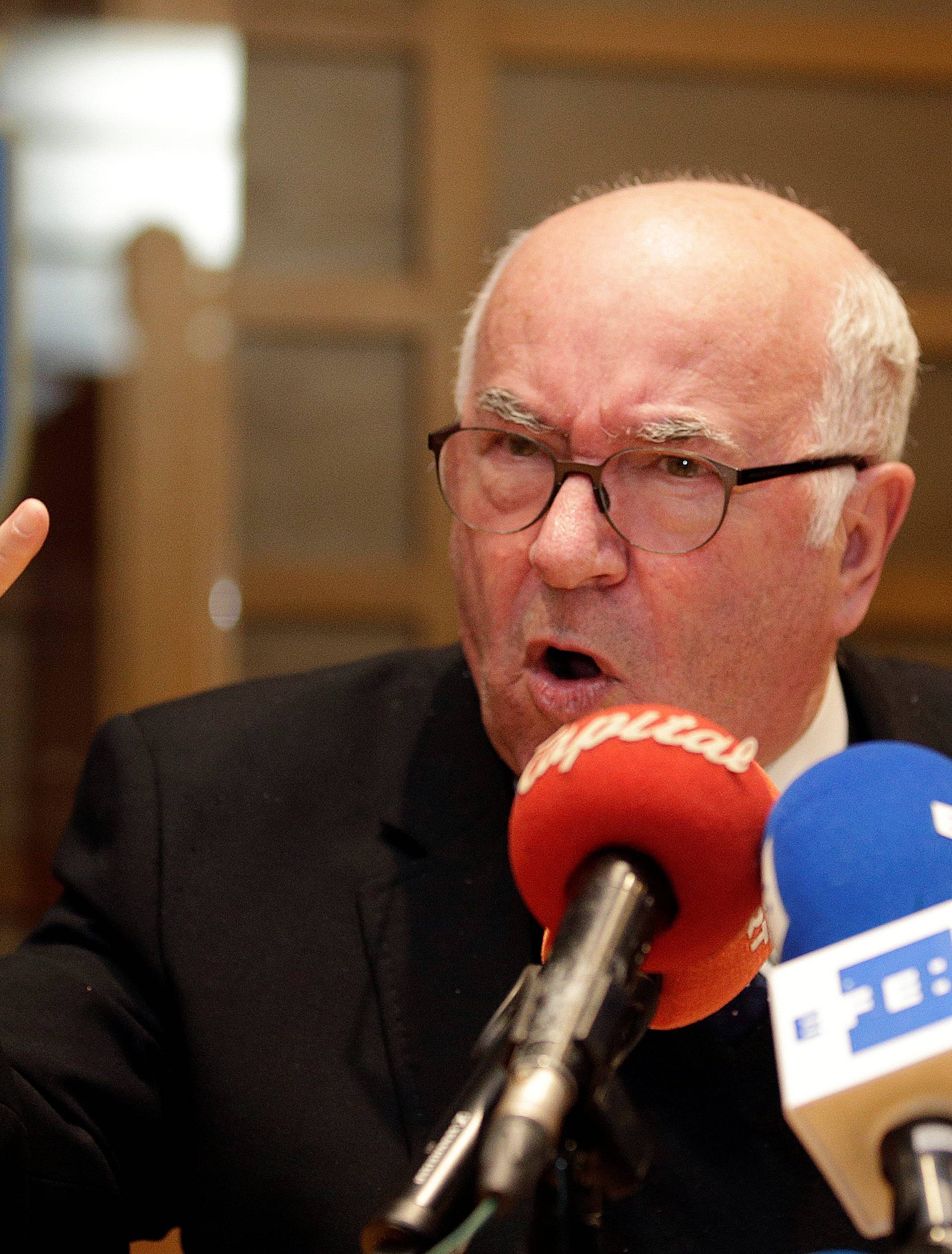 FIGC President Carlo Tavecchio gestures during a news conference in Rome