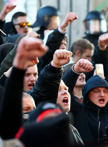 Right-wing protest in Friedrichshain district in Berlin