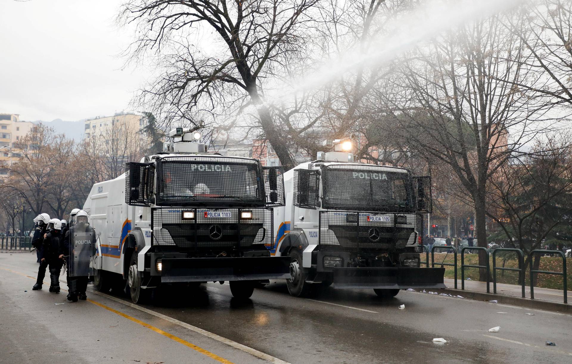 Protesters attack the headquarters of the Democratic Party in Tirana