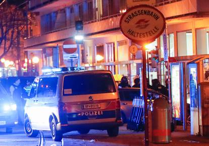 Police blocks a street near Schwedenplatz square after exchanges of gunfire in Vienna