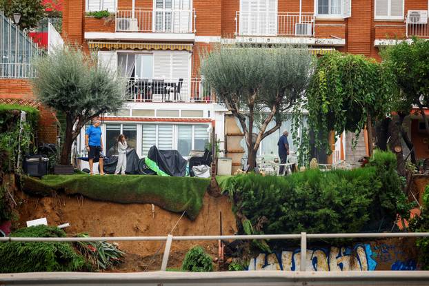 Collapsed wall in El Masnou near Barcelona amid AEMET issued red alert for Catalonia