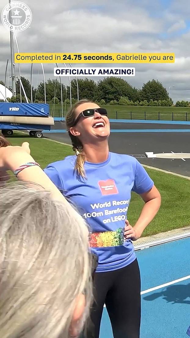 EXCLUSIVE: VIDEO: Woman breaks bizarre world record for fastest 100m run barefoot over LEGO