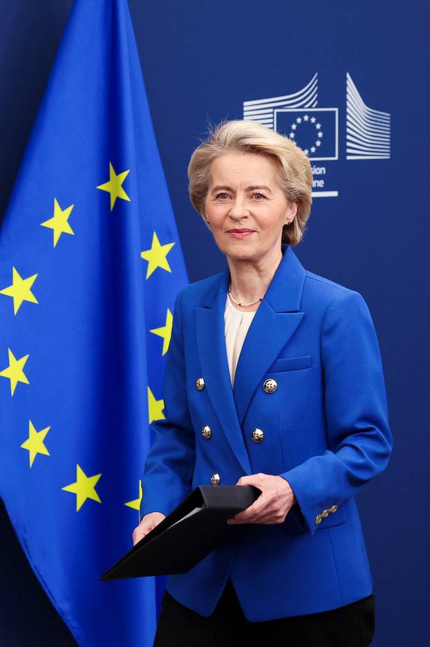 European Commission President Ursula von der Leyen delivers a statement, in Brussels