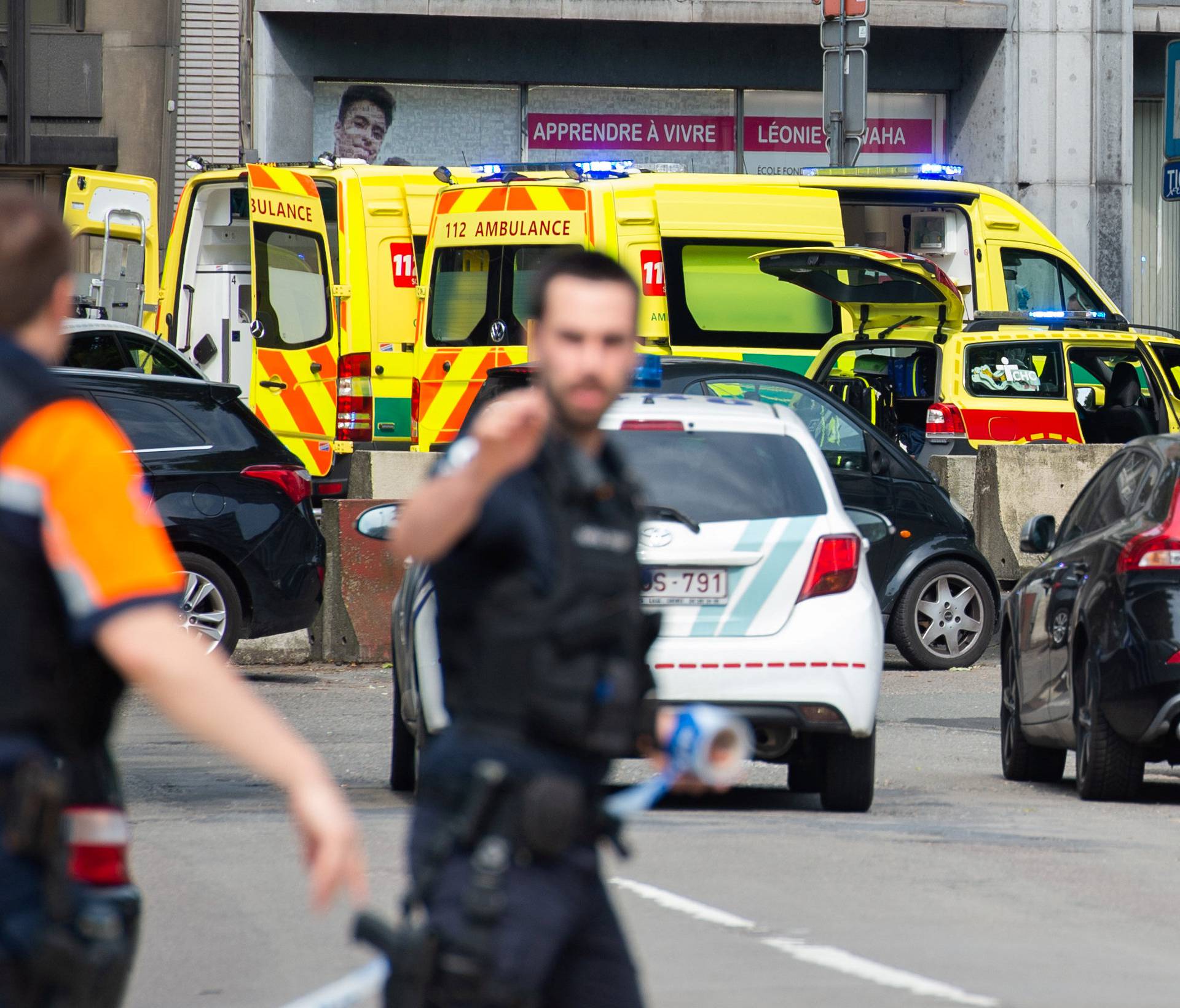 Police special forces are seen during a shooting in Liege