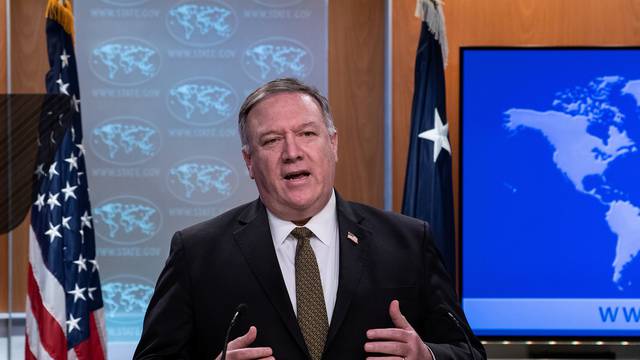 U.S. Secretary of State Mike Pompeo speaks at a press briefing at the State Department in Washington