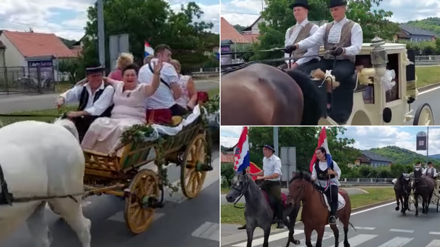 VIDEO Putovali su konjskim zapregama na svadbu: 'Pa kako drugačije nego po slavonski'