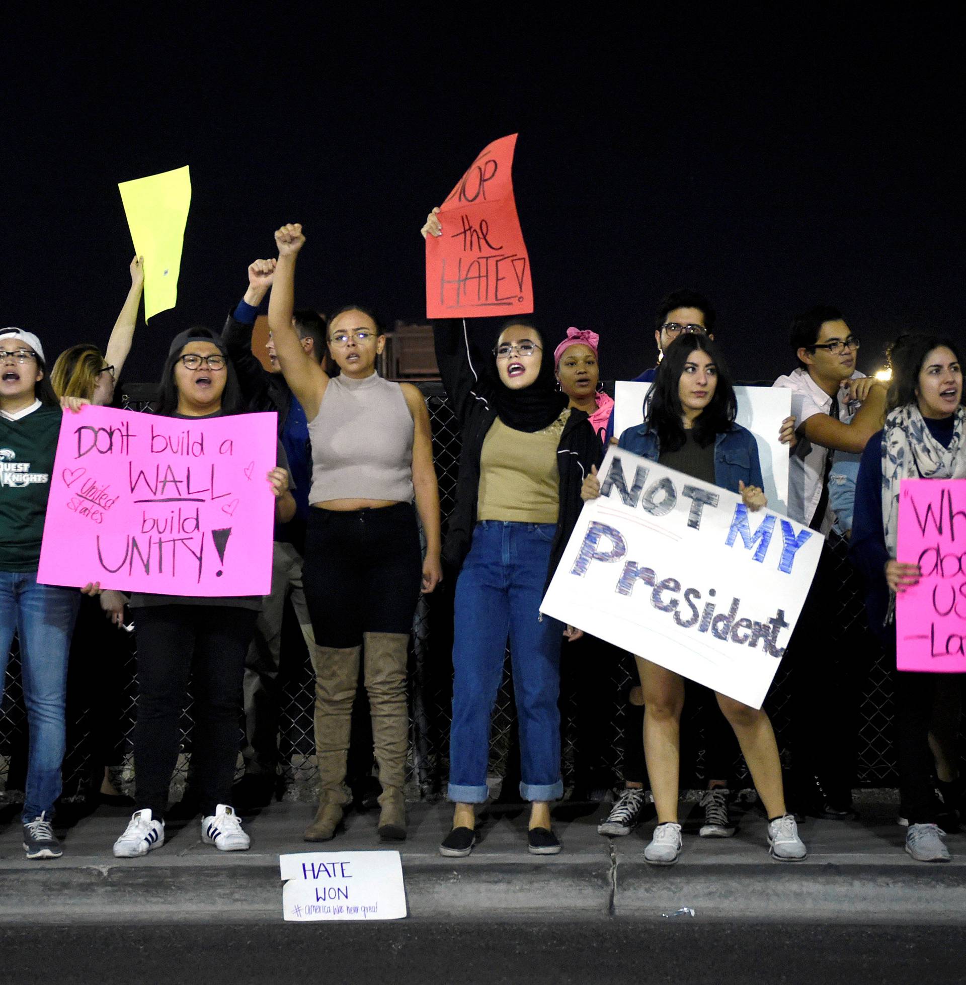 Demonstrators protest against the election of Republican Donald Trump as President of the United States, near the Trump International Hotel & Tower in Las Vegas