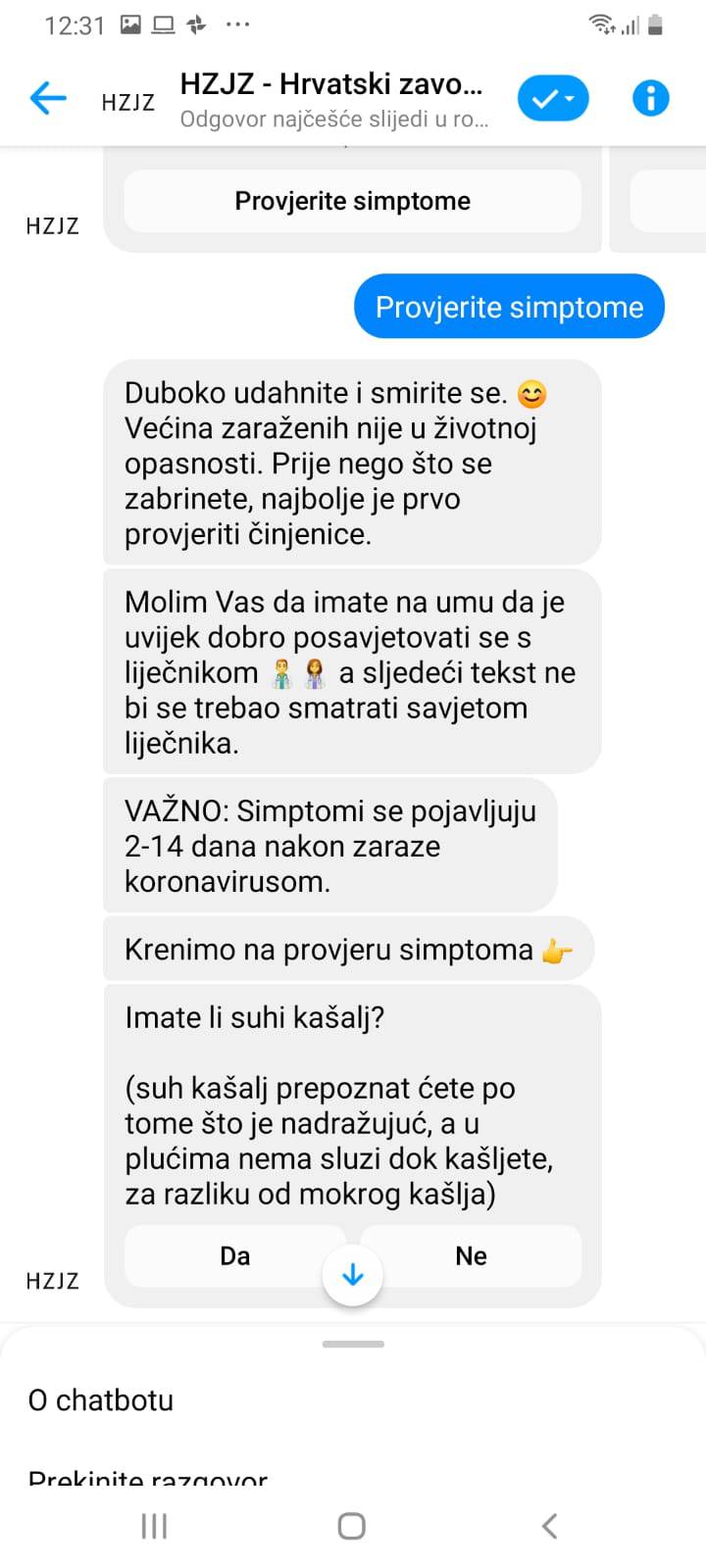 HZJZ ima virtualnog asistenta koji odgovara na sve o virusu