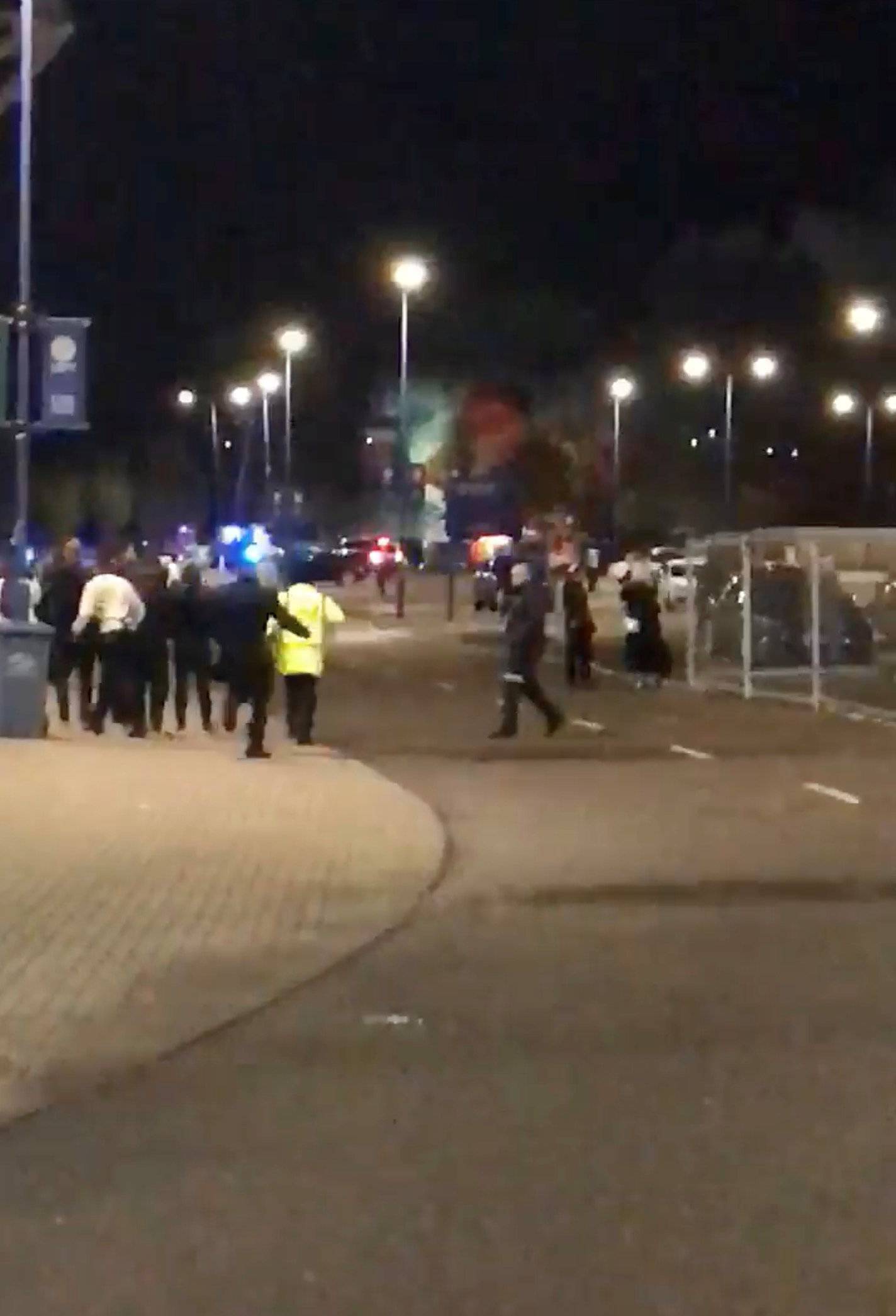 A view shows smoke rising after the helicopter belonging to Leicester City owner Vichai Srivaddhanaprabha crashed outside the King Power Stadium, in Leicester