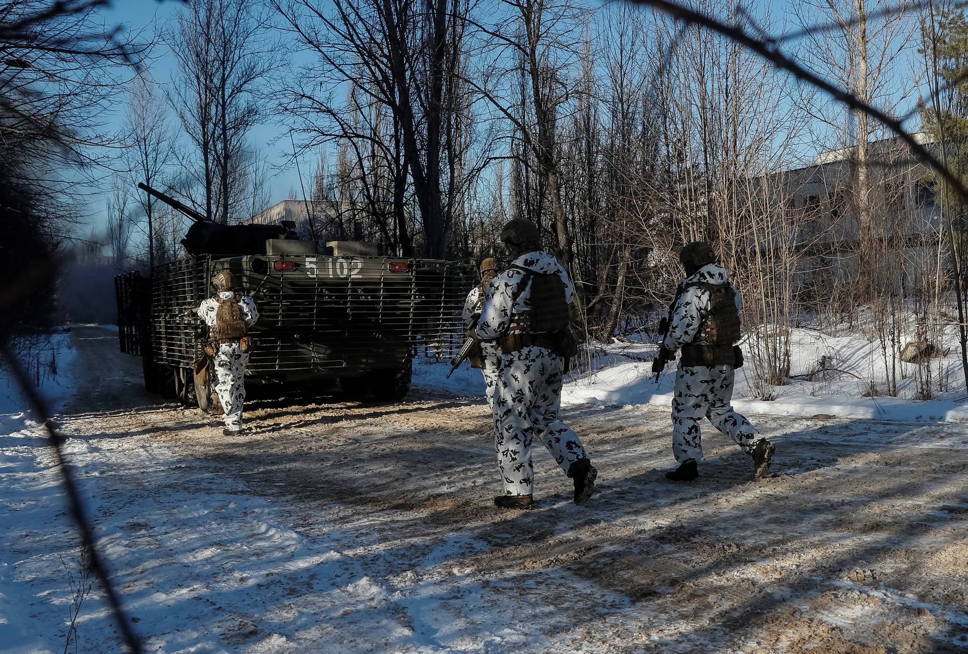 Ukrainian armed forces hold drills in the abandoned city of Pripyat