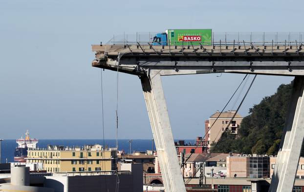 The collapsed Morandi Bridge is seen in the Italian port city of Genoa