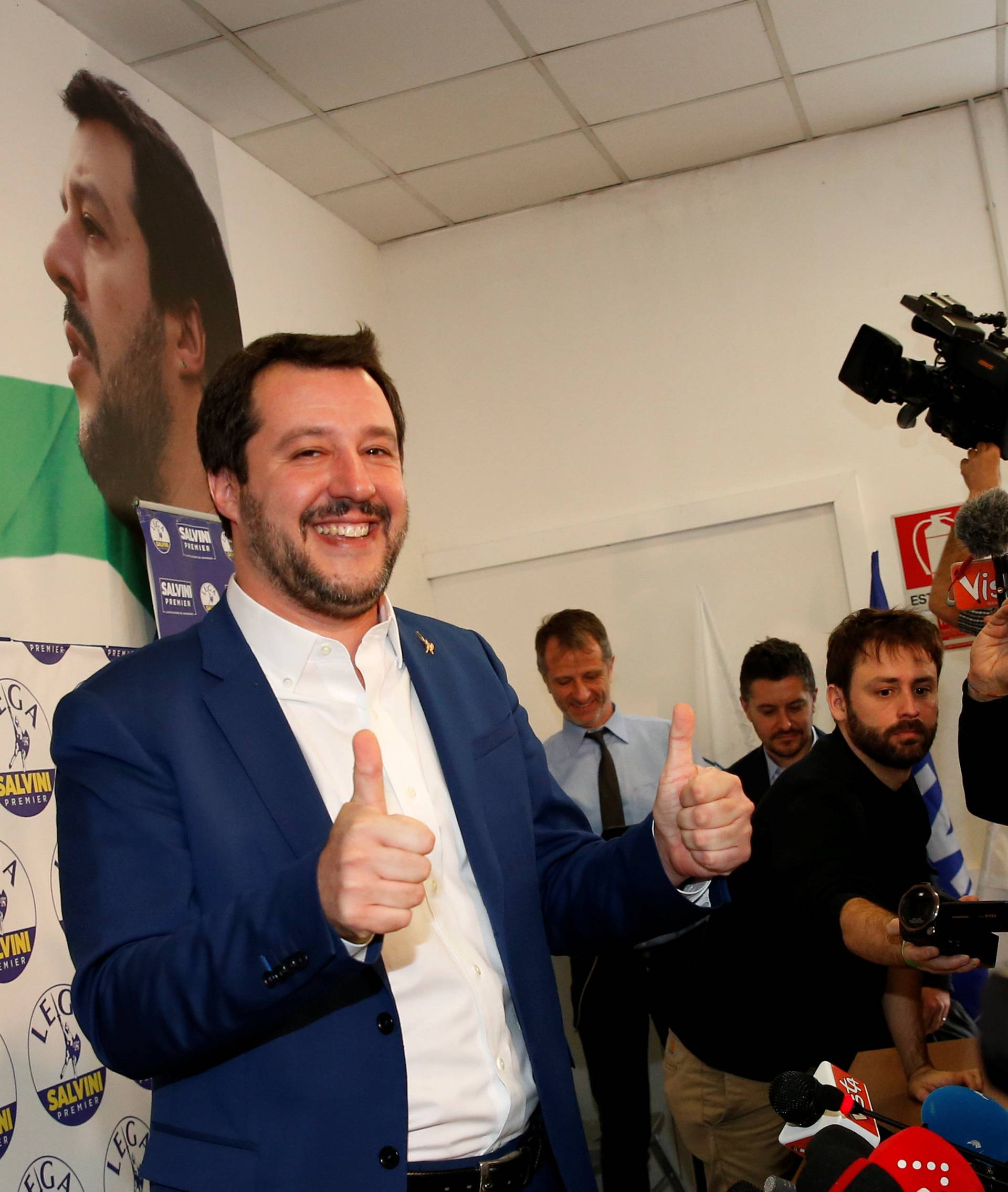 Northern League party leader Matteo Salvini poses at the end of a news conference, the day after Italy's parliamentary elections, in Milan