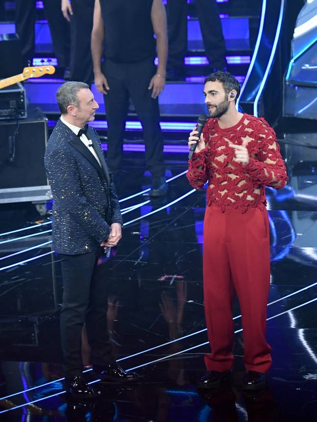 Sanremo, 74th Italian Song Festival, First Evening. Marco Mengoni and the guests on stage