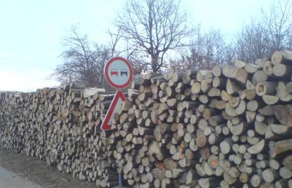 Drva naslagali uz cestu i zaklonili prometni znak