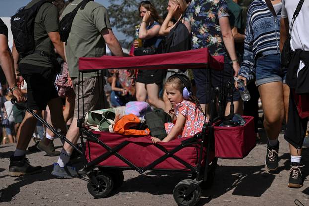 Revellers attend Glastonbury Festival at Worthy Farm in Pilton, Somerset, Britain
