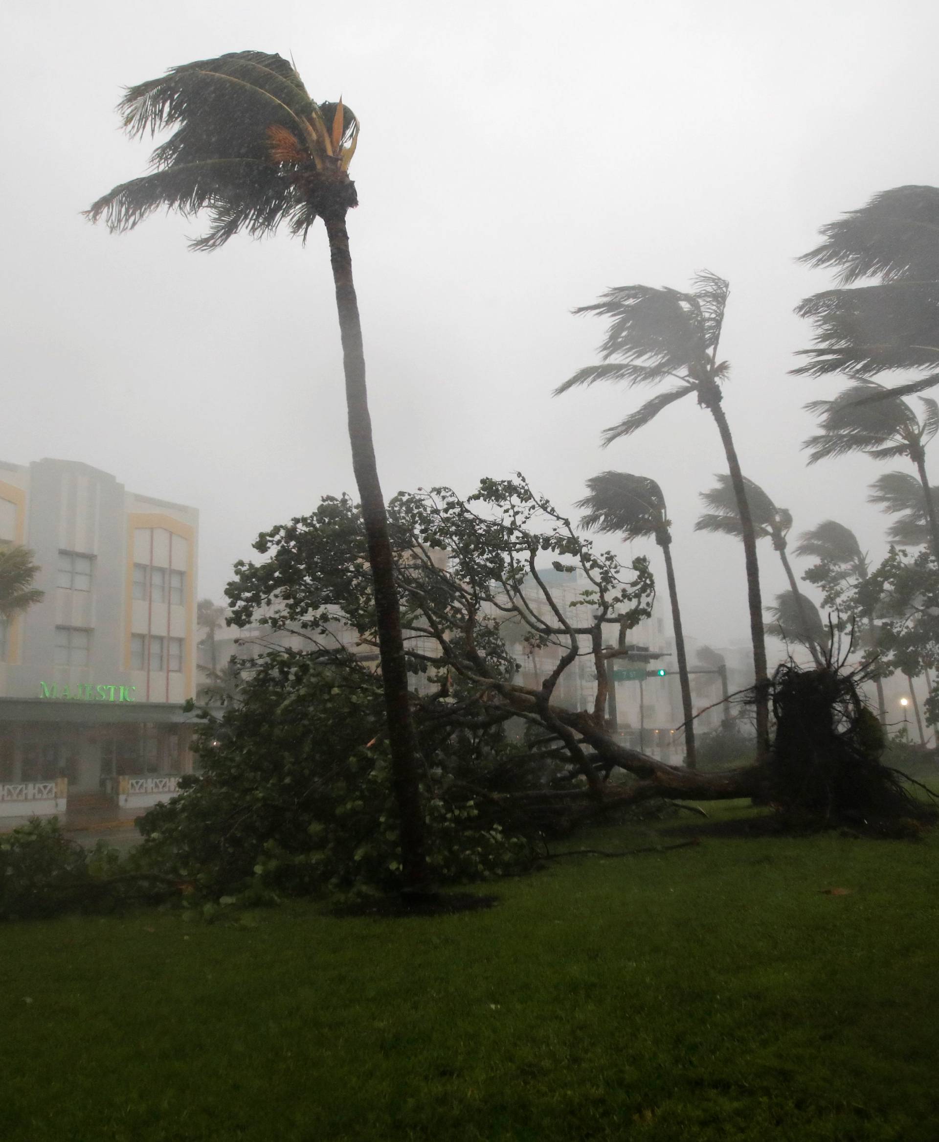 Heavy wind is seen along Ocean Drive in South Beach as Hurricane Irma arrives at south Florida, in Miami Beach