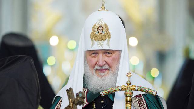 Patriarch Kirill, head of the Russian Orthodox Church, conducts a service in Moscow