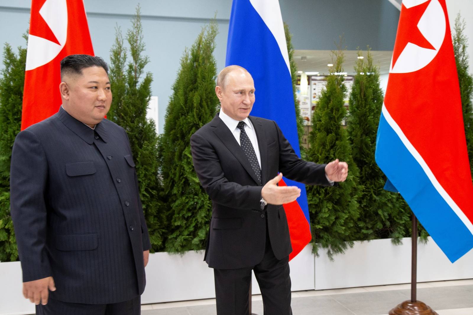 Russian President Vladimir Putin welcomes North Korea's leader Kim Jong Un for the talks in Vladivostok