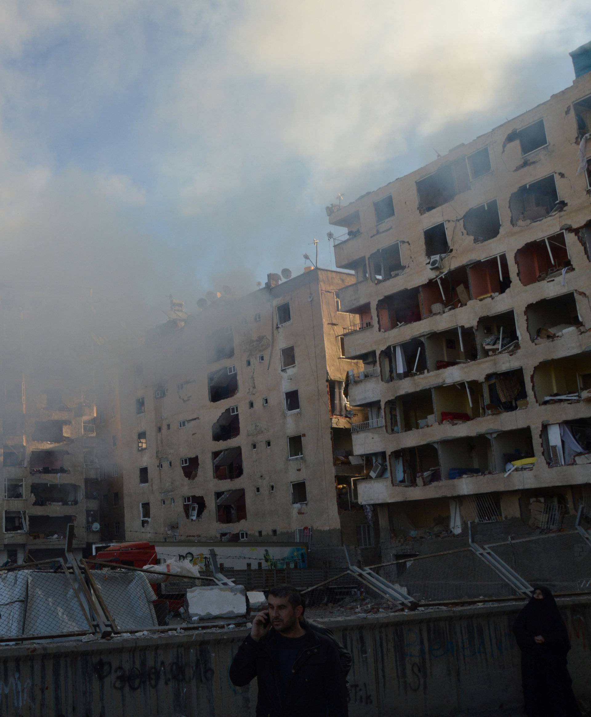 Smoke rises from a street following a blast in Diyarbakir