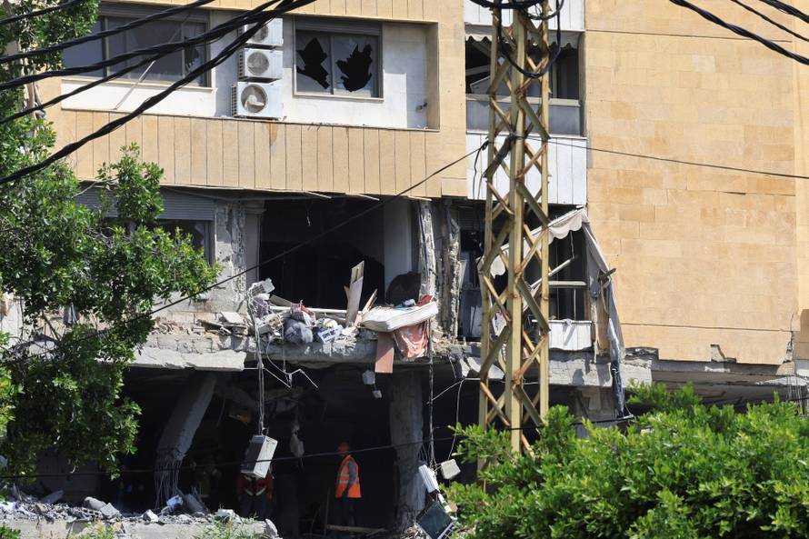 A damaged building following a targeted Israeli strike, in Beirut