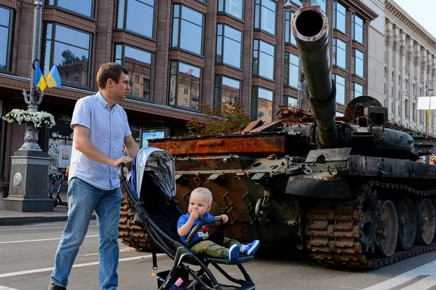 An exhibition displaying destroyed Russian military vehicles in central Kyiv - 23 Aug 2022