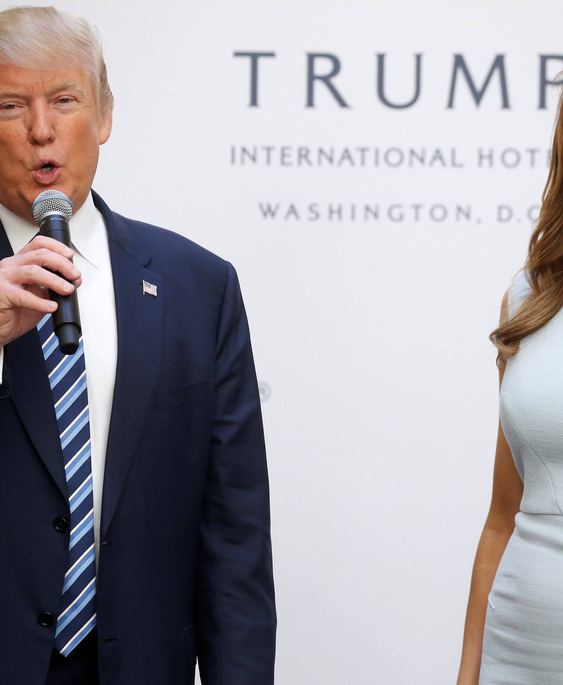 Republican presidential nominee Donald Trump and his wife Melania Trump attend a campaign event in Washington
