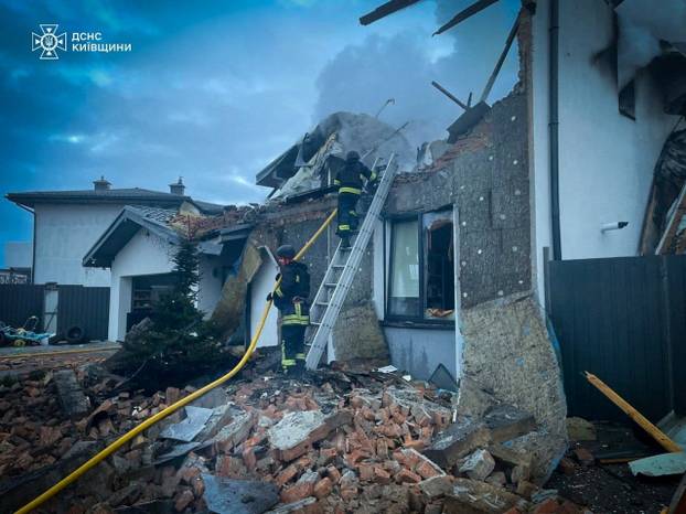 Aftermath of a Russian missile and drone attack in Kyiv region