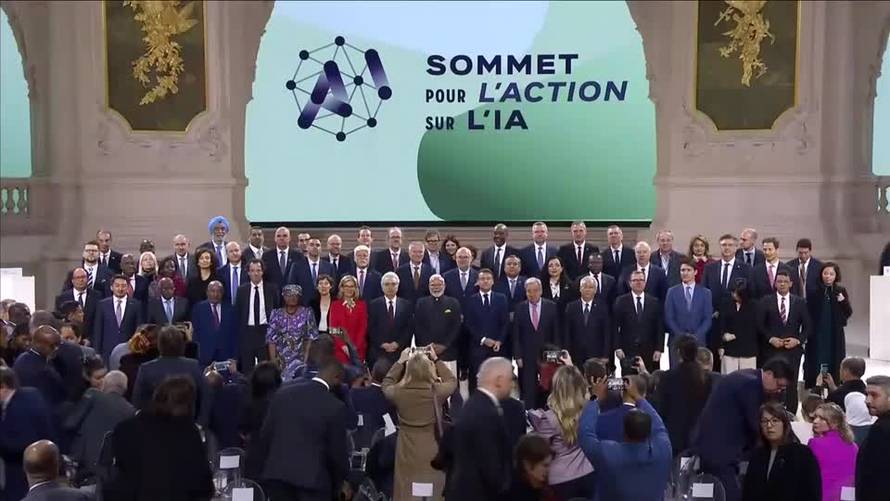 World leaders gather for a family photo at Paris AI summit