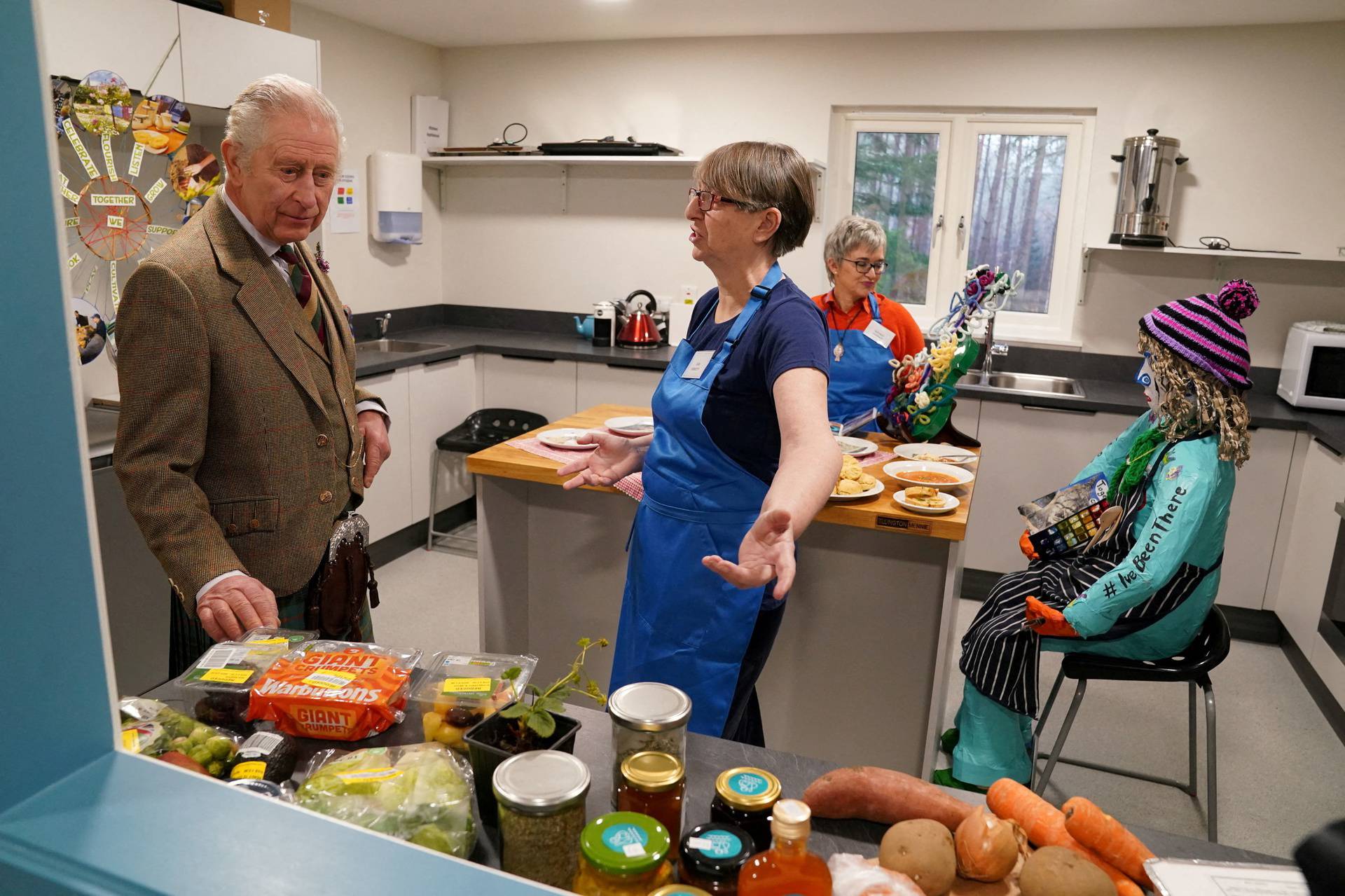 Britain's King Charles visit to Aboyne and Mid Deeside Community Shed, in Aboyne