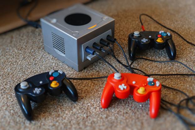 Old game console with joysticks.