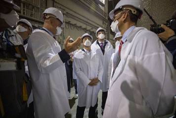 Ukraine's President Zelenskiy attends a ceremony putting the New Safe Confinement over the fourth block of a nuclear power plant into service in Chernobyl