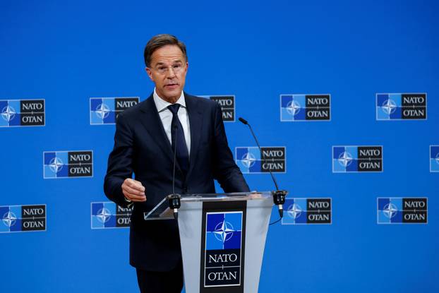 NATO Secretary General Mark Rutte attends a press conference at the Alliance's headquarters in Brussels