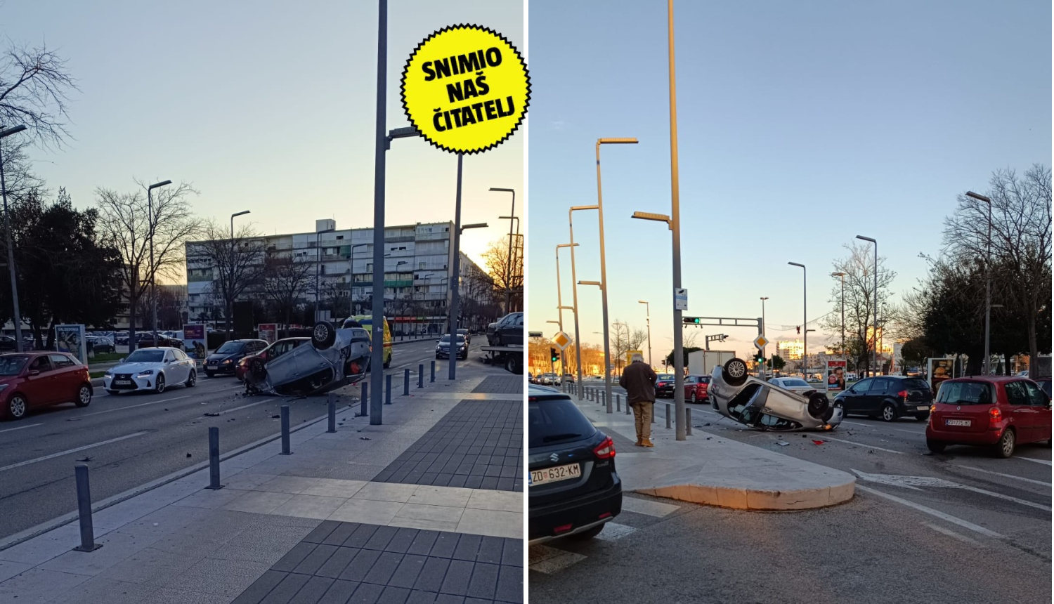 FOTO Jutarnji krš i lom u Zadru! Jedan auto završio je na krovu