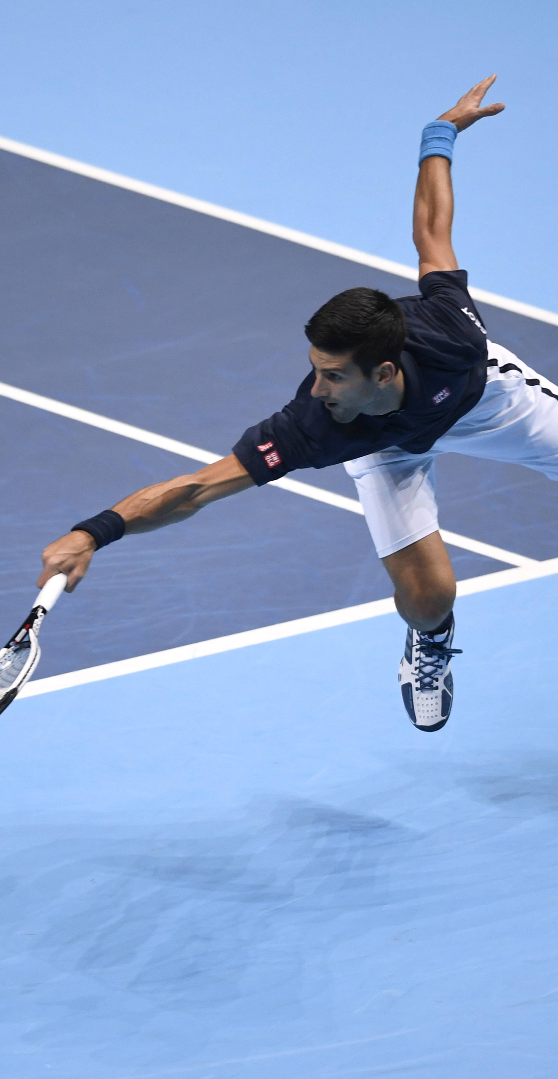 Serbia's Novak Djokovic in action during his round robin match with Belgium's David Goffin